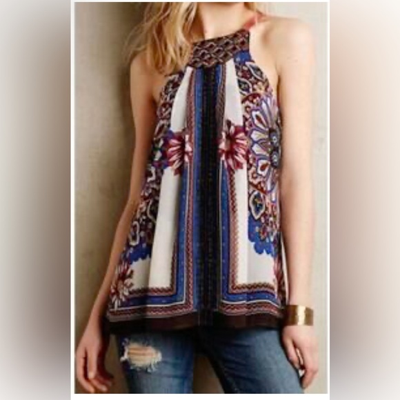 Anthropologie Tops - Anthropologie Floral Halter Tank